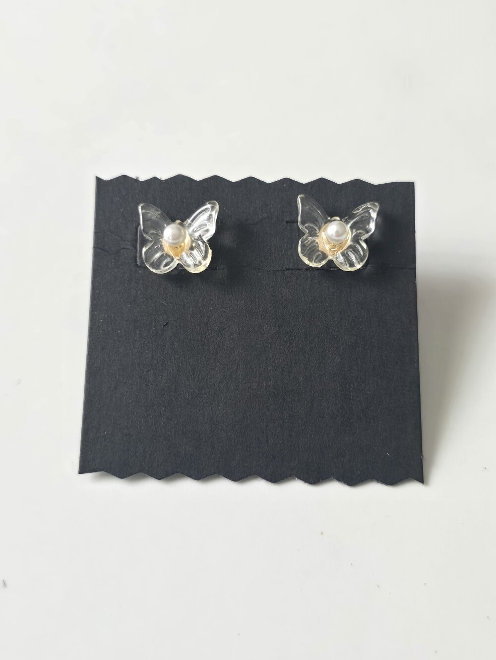 Butterfly Pearl Stud Earrings - Clear and Gold